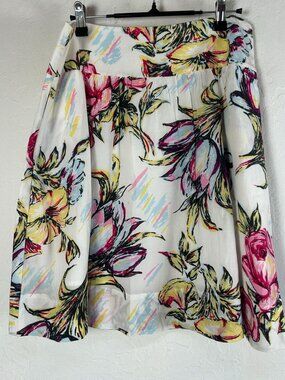 Cabi Womens Watercolor Floral A-Line Skirt Size 8 Multicolor Cotton Blend Lined
